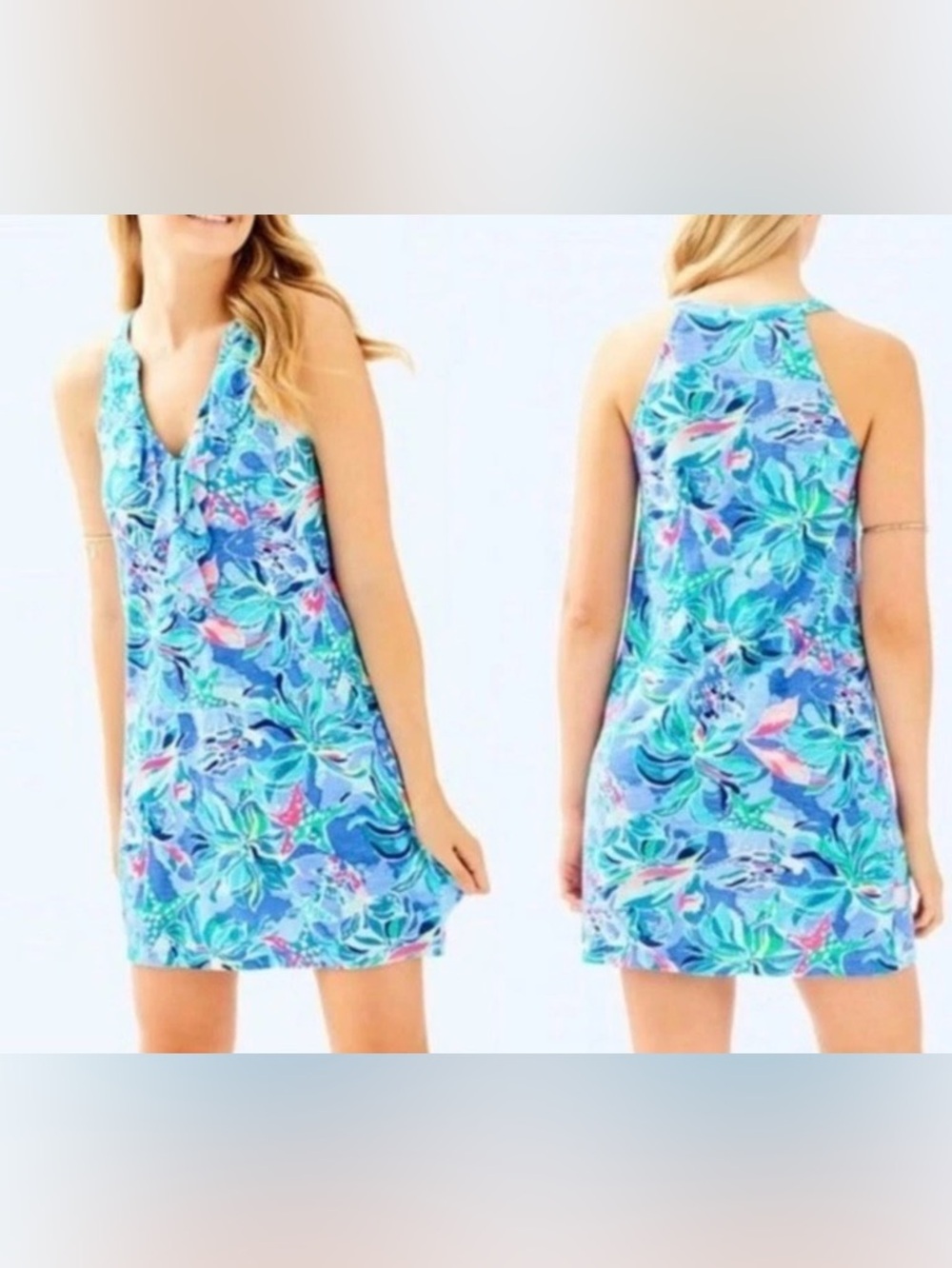 Lilly Pulitzer Shay Dress XS Bennet Blue Celestial Seas Tropical Sleeveless